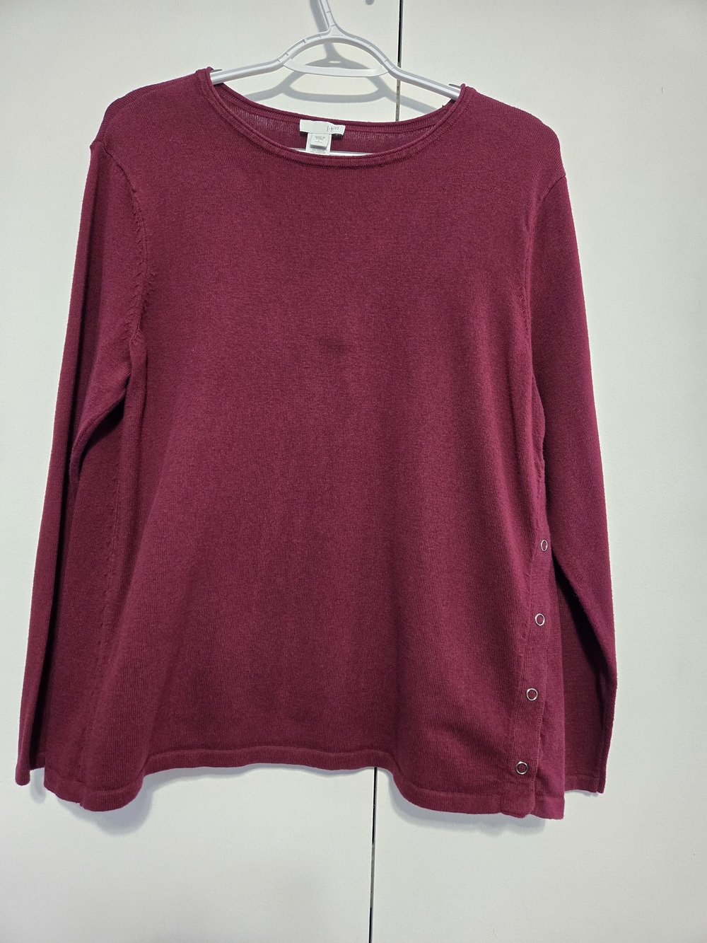 J. Jill L Petite Burgundy‎ Cotton Blend Side Snap Pullover Sweater